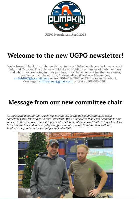 Current Newsletter Utah Giant Pumpkin Growers